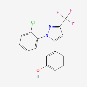 molecular formula C16H10ClF3N2O B8395751 3-(1-(2-chlorophenyl)-3-(trifluoromethyl)-1H-pyrazol-5-yl)phenol 