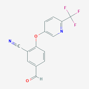 molecular formula C14H7F3N2O2 B8395898 Benzonitrile, 5-formyl-2-[[6-(trifluoromethyl)-3-pyridinyl]oxy]- 