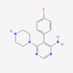 molecular formula C14H16FN5 B8396147 5-(4-Fluorophenyl)-6-(piperazin-1-yl)pyrimidin-4-amine 