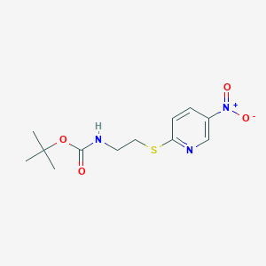 molecular formula C12H17N3O4S B8396281 2-[2-(tert-Butoxycarbonylamino)ethylthio]-5-nitropyridine 