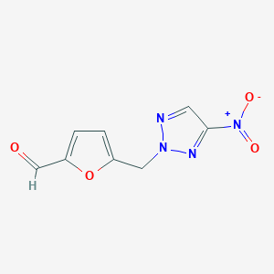 molecular formula C8H6N4O4 B8396365 5-(4-Nitro-[1,2,3]triazol-2-ylmethyl)-furan-2-carbaldehyde 