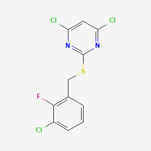 molecular formula C11H6Cl3FN2S B8396446 4,6-Dichloro-2-[(3-chloro-2-fluorobenzyl)thio]pyrimidine 