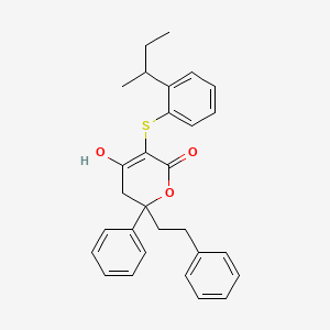 molecular formula C29H30O3S B8396494 4-hydroxy-2-phenethyl-2-phenyl-5-(2-sec-butylphenyl)sulfanyl-3H-pyran-6-one 
