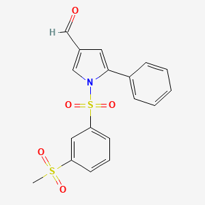 molecular formula C18H15NO5S2 B8396753 1-{[3-(Methylsulfonyl)phenyl]sulfonyl}-5-phenyl-1H-pyrrole-3-carbaldehyde 