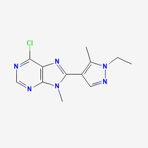 molecular formula C12H13ClN6 B8396767 6-chloro-8-(1-ethyl-5-methyl-1H-pyrazol-4-yl)-9-methyl-9H-purine CAS No. 1365607-39-1