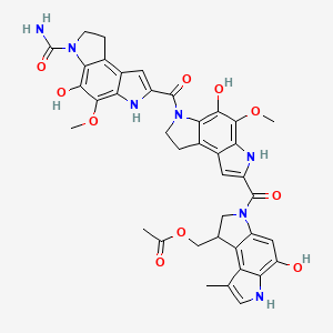 molecular formula C39H37N7O10 B8396889 Benzo(1,2-b:4,3-b')dipyrrole-1(2H)-carboxamide, 5-((5-((3-((acetyloxy)methyl)-3,6-dihydro-7-hydroxy-4-methylbenzo(1,2-b:4,3-b')dipyrrol-1(2H)-yl)carbonyl)-3,6-dihydro-8-hydroxy-7-methoxybenzo(1,2-b:4,3-b')dipyrrol-1(2H)-yl)carbonyl)-3,6-dihydro-8-hydroxy-7-methoxy- CAS No. 98328-00-8