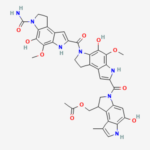 molecular formula C39H37N7O10 B8396889 [6-[6-(6-carbamoyl-5-hydroxy-4-methoxy-7,8-dihydro-3H-pyrrolo[3,2-e]indole-2-carbonyl)-5-hydroxy-4-methoxy-7,8-dihydro-3H-pyrrolo[3,2-e]indole-2-carbonyl]-4-hydroxy-1-methyl-7,8-dihydro-3H-pyrrolo[3,2-e]indol-8-yl]methyl acetate CAS No. 98328-00-8