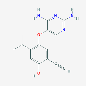 molecular formula C15H16N4O2 B8397126 4-(2,4-Diamino-pyrimidin-5-yloxy)-2-ethynyl-5-isopropyl-phenol 