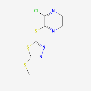 molecular formula C7H5ClN4S3 B8397262 2-Chloro-3-(5-(methylthio)-1,3,4-thiadiazol-2-ylthio)pyrazine 
