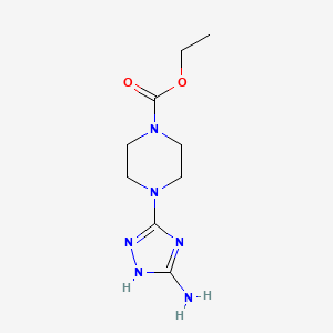 molecular formula C9H16N6O2 B8397485 4-(5-amino-4H-1,2,4-triazol-3-yl)-1-piperazinecarboxylic acid, ethyl ester 