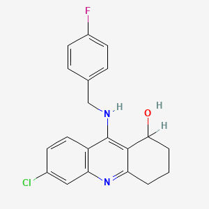 molecular formula C20H18ClFN2O B8397947 6-Chloro-9-(((4-fluorophenyl)methyl)amino)-1,2,3,4-tetrahydro-1-acridinol CAS No. 104628-31-1