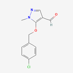 molecular formula C12H11ClN2O2 B8398301 5-[(4-Chlorobenzyl)oxy]-1-methyl-1H-pyrazol-4-carbaldehyde 