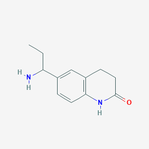 molecular formula C12H16N2O B8398352 6-(1-Aminopropyl)-3,4-dihydro-quinolin-2-one 