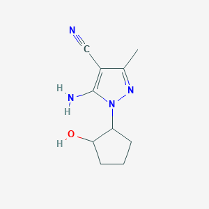 molecular formula C10H14N4O B8399168 1-(2-hydroxycyclopentyl)-3-methyl-5-amino-1H-pyrazole-4-carbonitrile 
