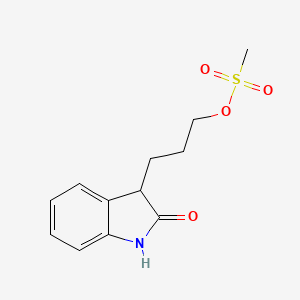 molecular formula C12H15NO4S B8399292 3-(2-Oxoindolin-3-yl)propyl methanesulfonate 