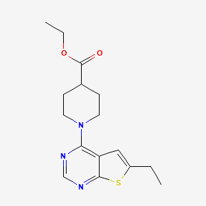 molecular formula C16H21N3O2S B8399304 Ethyl 1-[6-ethylthieno[2,3-d]pyrimidin-4-yl]piperidine-4-carboxylate 
