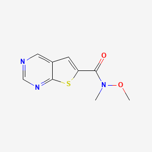 molecular formula C9H9N3O2S B8399420 N-Methoxy-N-methylthieno[2,3-d]pyrimidine-6-carboxamide 