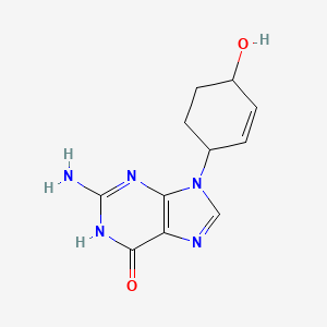 molecular formula C11H13N5O2 B8399442 2-Amino-9-(4-hydroxy-2-cyclohexen-1-yl)-9H-purin-6-ol 
