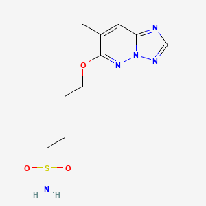 molecular formula C13H21N5O3S B8399453 6-(3,3-Dimethyl-5-sulfamoyl-1-pentyloxy)-7-methyl(1,2,4)triazolo(1,5-b)pyridazine CAS No. 152537-67-2