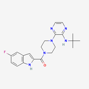 molecular formula C21H25FN6O B8399887 [4-[3-(tert-butylamino)pyrazin-2-yl]piperazin-1-yl]-(5-fluoro-1H-indol-2-yl)methanone 