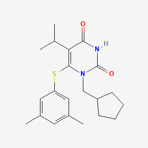 molecular formula C21H28N2O2S B8400829 1-[(Cyclopentyl)methyl]-5-isopropyl-6-(3,5-dimethylphenylthio)-2,4-pyrimidinedione 