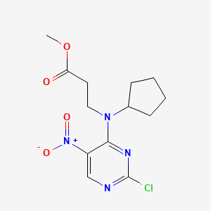 molecular formula C13H17ClN4O4 B8400864 Methyl 3-[cyclopentyl(2-chloro-5-nitropyrimidin-4-yl)amino]propanoate 