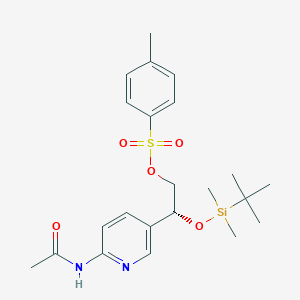 molecular formula C22H32N2O5SSi B8400919 (2R)-2-[6-(acetylamino)-3-pyridinyl]-2-{[tert-butyl(dimethyl)silyl]oxy}ethyl 4-methylbenzenesulfonate 