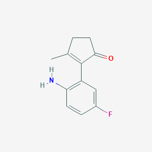 molecular formula C12H12FNO B8400988 2-(2-Amino-5-fluorophenyl)-3-methyl-2-cyclopenten-1-one 