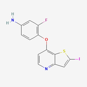 molecular formula C13H8FIN2OS B8401458 3-Fluoro-4-(2-iodothieno[3,2-b]pyridin-7-yloxy)benzenamine 