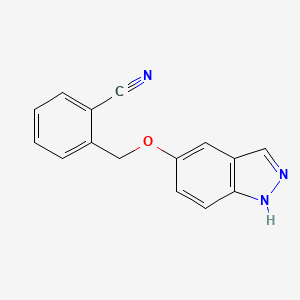 molecular formula C15H11N3O B8401624 2-[(1H-indazol-5-yloxy)methyl]benzonitrile 