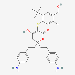 molecular formula C33H40N2O4S B8402204 2,2-bis[2-(4-aminophenyl)ethyl]-5-[2-tert-butyl-4-(hydroxymethyl)-5-methyl-phenyl]sulfanyl-4-hydroxy-3H-pyran-6-one 