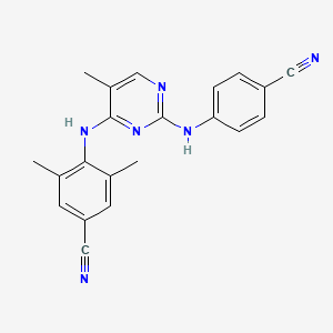 molecular formula C21H18N6 B8402373 4-[4-(2,6-Dimethyl-4-cyanoanilino)-5-methyl-2-pyrimidinylamino]benzonitrile 