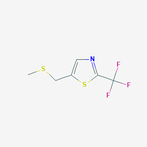 molecular formula C6H6F3NS2 B8402419 Thiazole, 5-[(methylthio)methyl]-2-(trifluoromethyl)- 