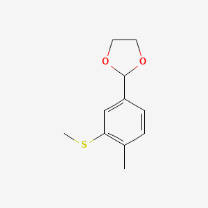 molecular formula C11H14O2S B8403794 2-[4-Methyl-3-(methylsulfanyl)phenyl]-1.3-dioxolane 