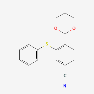 molecular formula C17H15NO2S B8404134 4-(1,3-Dioxan-2-yl)-3-(phenylsulfanyl)benzonitrile 