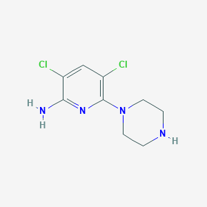 molecular formula C9H12Cl2N4 B8404553 3,5-Dichloro-6-(piperazin-1-yl)pyridin-2-amine 