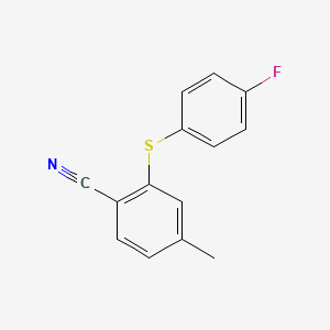 molecular formula C14H10FNS B8404632 2-(4-Fluorophenyl)sulfanyl-4-methylbenzonitrile 