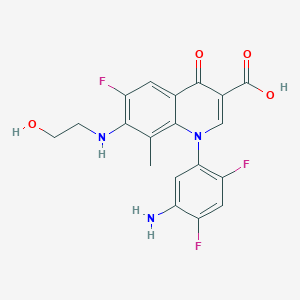 molecular formula C19H16F3N3O4 B8404807 1-(5-Amino-2,4-difluoro-phenyl)-6-fluoro-7-(2-hydroxyethylamino)-8-methyl-4-oxo-quinoline-3-carboxylic acid 