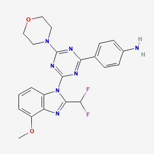 molecular formula C22H21F2N7O2 B8405669 4-{4-[2-(Difluoromethyl)-4-methoxy-1H-benzimidazol-1-yl]-6-(morpholin-4-yl)-1,3,5-triazin-2-yl}aniline CAS No. 1246203-34-8