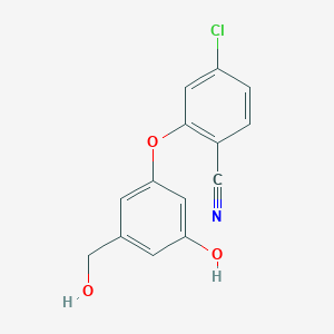 molecular formula C14H10ClNO3 B8405773 4-Chloro-2-[3-hydroxy-5-(hydroxymethyl)phenoxy]benzonitrile 