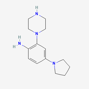 molecular formula C14H22N4 B8406085 4-[2-Amino-5-(1-pyrrolidinyl)phenyl]piperazine CAS No. 111641-21-5