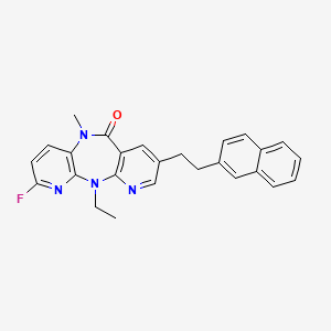molecular formula C26H23FN4O B8407130 2-Ethyl-5-fluoro-9-methyl-13-[2-(naphthalen-2-yl)ethyl]-2,4,9,15-tetraazatricyclo[9.4.0.0^{3,8}]pentadeca-1(15),3(8),4,6,11,13-hexaen-10-one 