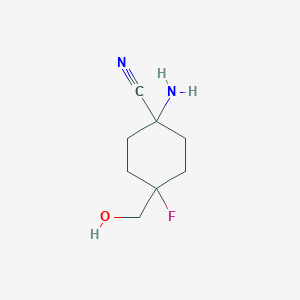 molecular formula C8H13FN2O B8407208 1-Amino-4-fluoro-4-(hydroxymethyl)cyclohexanecarbonitrile 