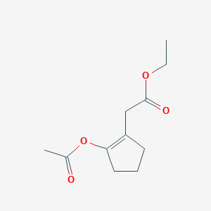 molecular formula C11H16O4 B8407749 1-Acetoxy-2-(carbethoxymethyl)cyclopent-1-ene 