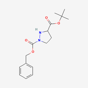 molecular formula C16H22N2O4 B8408316 3-(1,1-Dimethylethyl) 1-(phenylmethyl) 1,3-pyrazolidinedicarboxylate 