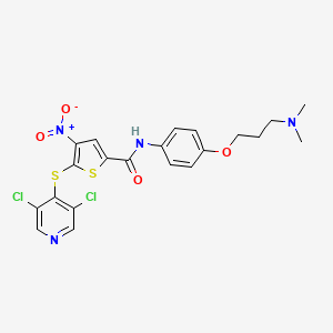 molecular formula C21H20Cl2N4O4S2 B8408646 5-((3,5-Dichloropyridin-4-yl)thio)-n-(4-(3-(dimethylamino)propoxy)phenyl)-4-nitrothiophene-2-carboxamide 