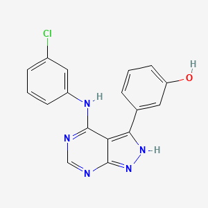 molecular formula C17H12ClN5O B8409008 3-(3-Hydroxy-phenyl)-4-(3-chloro-phenylamino)-1H-pyrazolo[3,4-d]pyrimidine 