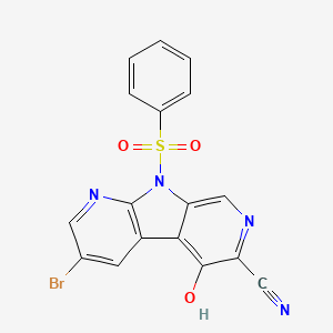 molecular formula C17H9BrN4O3S B8409685 8-(Benzenesulfonyl)-12-bromo-3-hydroxy-5,8,10-triazatricyclo[7.4.0.02,7]trideca-1(9),2,4,6,10,12-hexaene-4-carbonitrile 