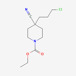 molecular formula C12H19ClN2O2 B8409729 Ethyl 4-(3-chloropropyl)-4-cyano-1-piperidinecarboxylate 