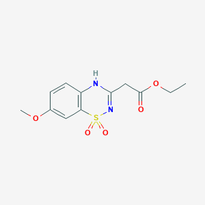 molecular formula C12H14N2O5S B8409956 Ethyl (7-methoxy-1,1-dioxido-4H-1,2,4-benzothiadiazin-3-yl)acetate 